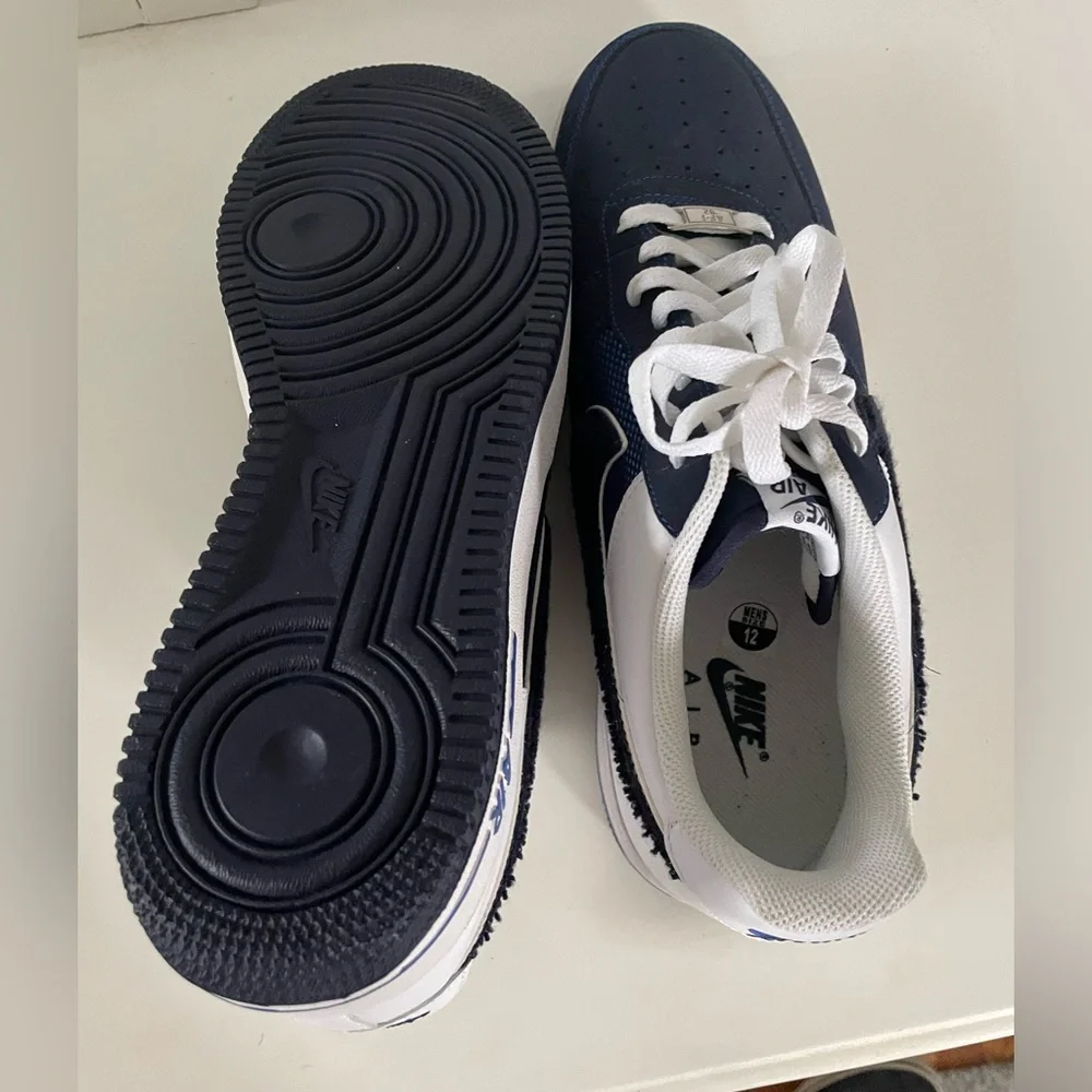 Mens Size 12 Royal Blackened Blue White Nike Air Force 1 Low Game Leather Shoes - Picture 2 of 9